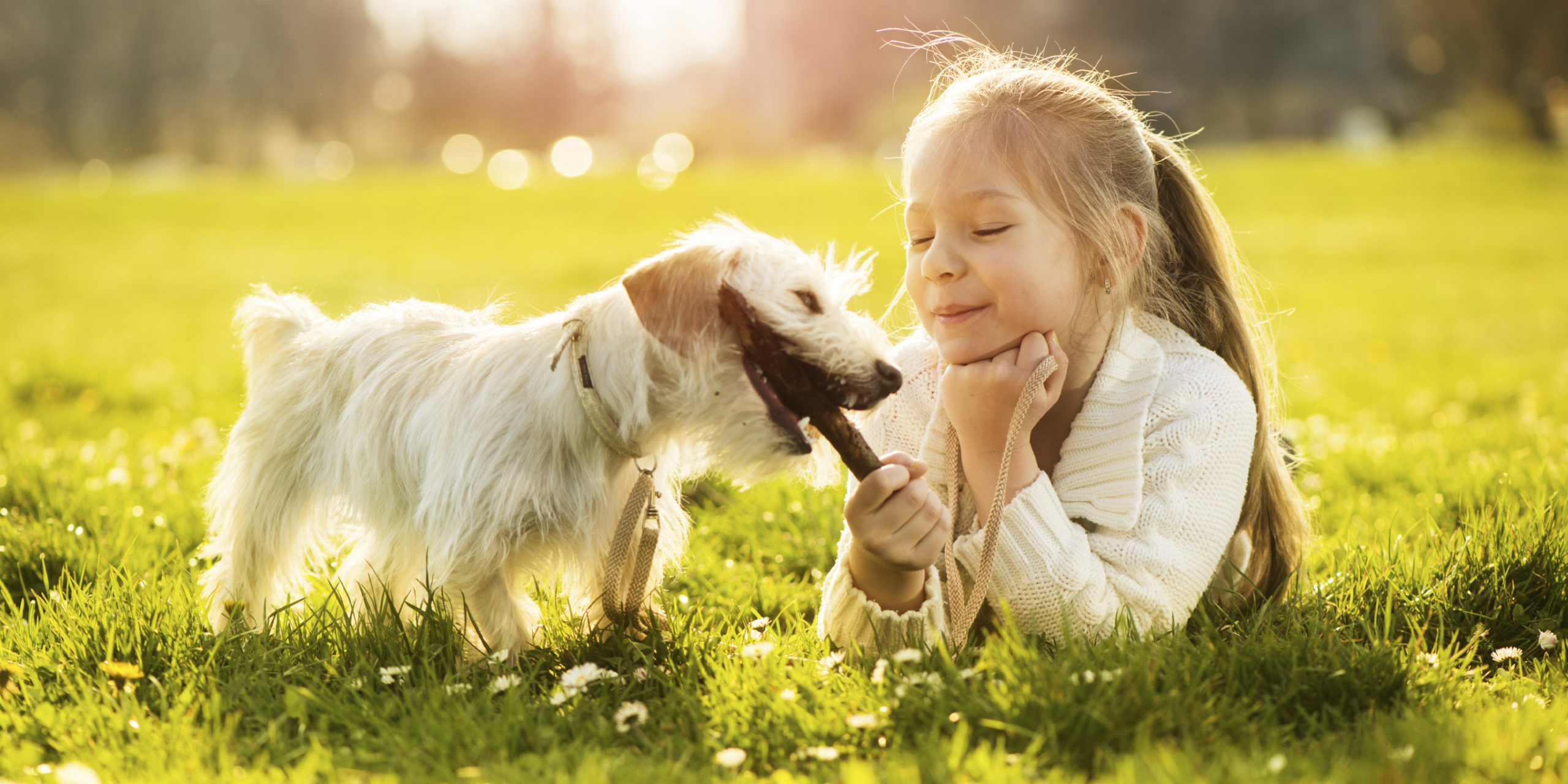 Little girl with her puppy dog